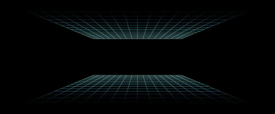 Grid box perspective 3d perspective digital background in cyan style. Cyberspace Stock Illustration