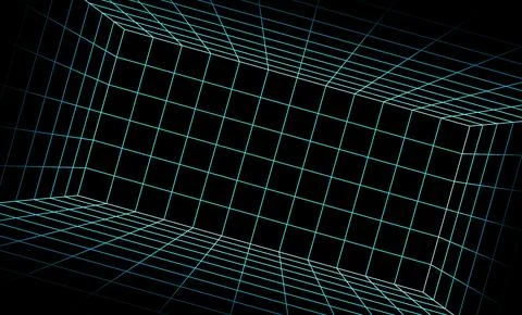 Grid box perspective 3d perspective digital background in cyan style. Cyberspace 스톡 일러스트
