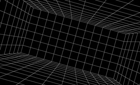 Grid box perspective 3d perspective digital background in black simple line Stock Illustration