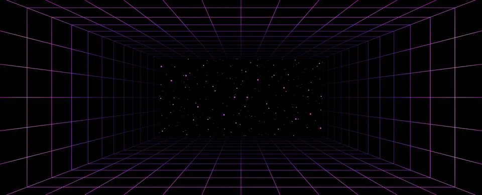 Grid box perspective 3d perspective digital background with space in violet Stock Illustration
