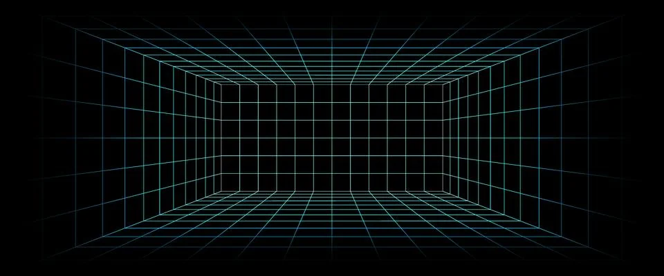 Grid box perspective 3d perspective digital background in cyan style. Cyberspace Stock Illustration