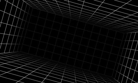 Grid box perspective 3d perspective digital background in black simple line イラスト素材