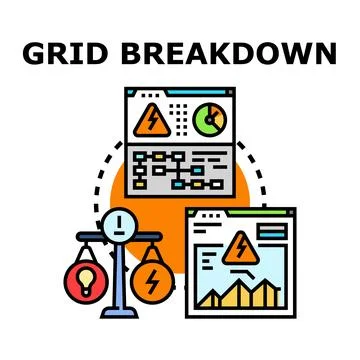 Grid breakdown and energy system failure concept Stock Illustration