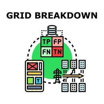 Grid breakdown and system failure analysis concept Illustrazione stock