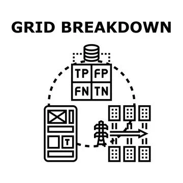 Grid breakdown and system failure analysis concept Stock Illustration