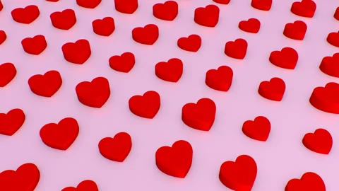 Grid Of Bright Red Valentine's Day 3D Hearts Romantic Love Concept Stock Footage 242539358