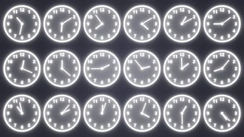 Grid Of Clock Faces With Spinning Hands Running Out Of Time Concept Stock Footage 278647843