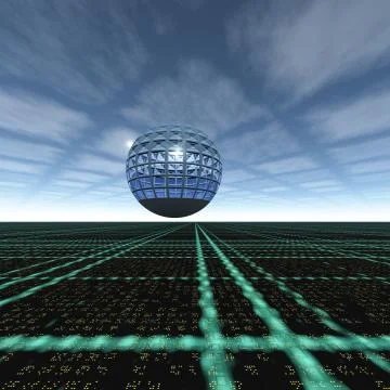 Grid Cloud Horizon Glass Sphere Stock Illustration