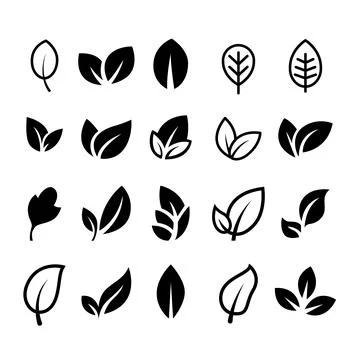 A grid collection of various leaf icons and sprouts, showing minimal vector.. Illustrazione stock