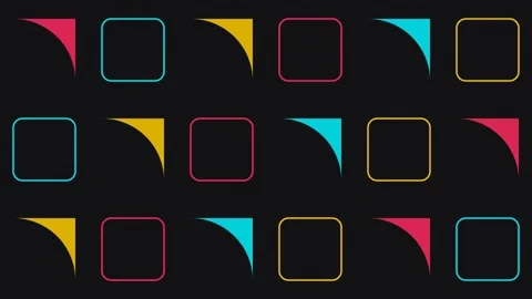 A grid of colorful geometric shapes featuring rounded squares and triangles Stock Footage 338310698