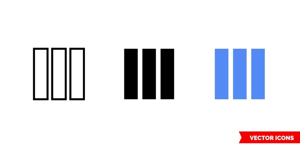 Grid columns icon of 3 types color, black and white, outline. Isolated vector Illustrazione stock