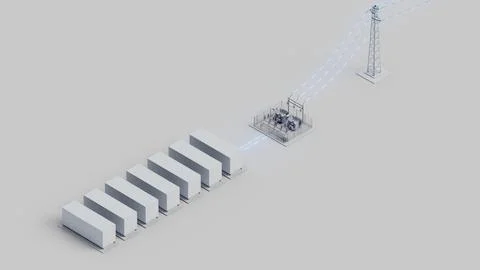 Grid Connected Energy Storage Isometric View Stock Photos
