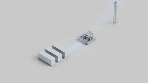 Grid Connected Energy Storage Isometric View Stock Photos