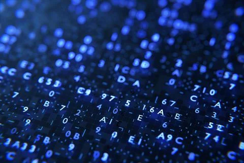 Grid core. Hardware quantum form. Abstract tech background. Floating Numbers  Illustrazione stock