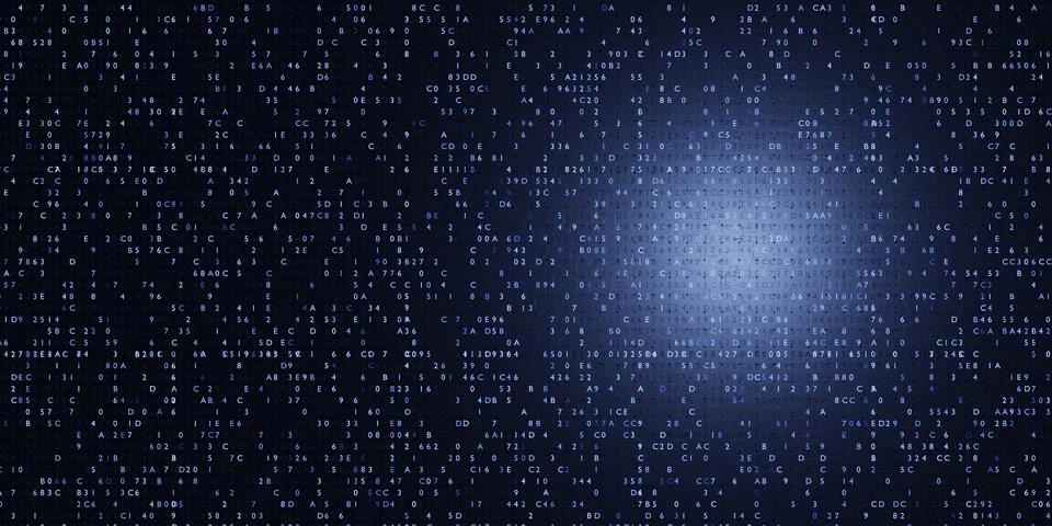 Grid core. Hardware quantum form. Abstract tech background. Floating Numbers  Stockillustratie