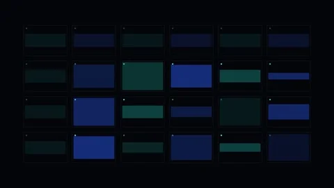 A grid of dark blue rectangular shapes arranged on a solid black background Stock Footage 338309532