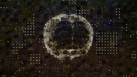 Grid dots initiating brain contour tracing neural pathways flickering pulsing Video stock 315535574
