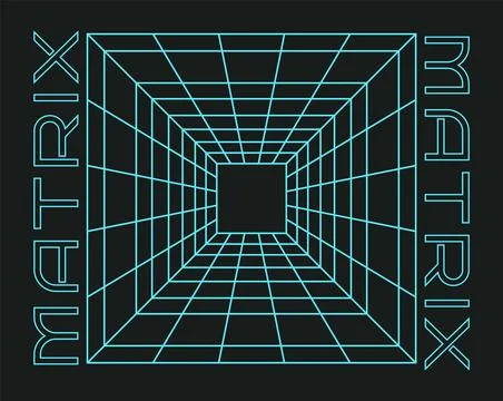 Grid element. Waveform at display. Matrix perspective hole. Tech mesh lines Stock Illustration