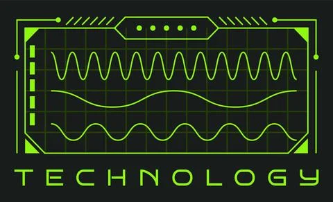 Grid element. Waveform at display. Retro radar screen. Amplitude or vibration Illustrazione stock