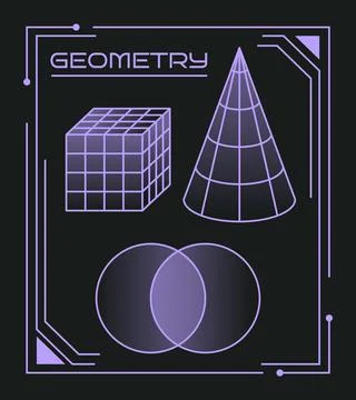 Grid elements. Geometry card. Abstract shapes. Line net cone. Wireframe cube Stock Illustration