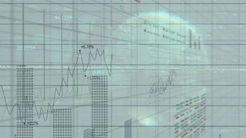 Grid emerging, plotting line graphs and bars rising, displaying market trend Stock Footage 310743334