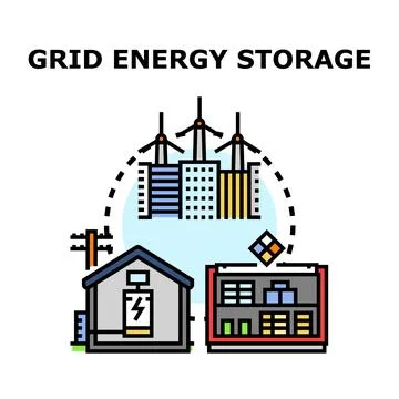 Grid energy storage concept with renewable power systems Stock Illustration