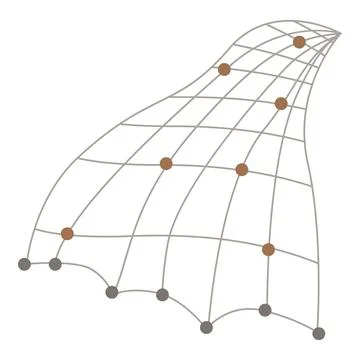 Grid expanding into space with nodes representing connections, data flow, and Stock Illustration