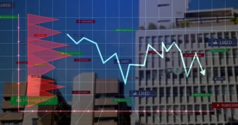 Grid fading, bars rising, pointer plotting tagged line, collapsing illustrating Stock Footage 330594294