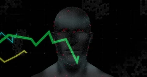 Grid fading in, graph lines sliding over dotted head, red dots clustering, Stock Footage 311679141