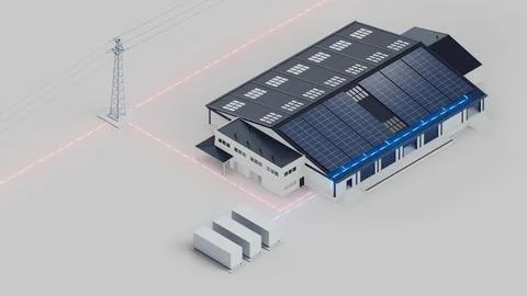 Grid Failure Solar Battery Backup Isometric View Stock Photos