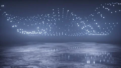 Grid of floating light points rippling above a wet stone floor Stock Footage 346781074