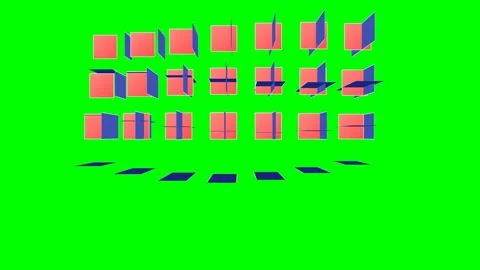 A grid of floating three dimensional cubes set against a vibrant green screen Stock Footage 341821137