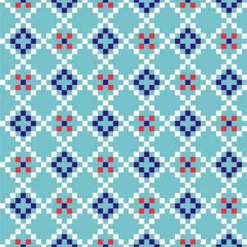 Grid geometric seamless blue pattern pixel blocks shapes texture. Stock Illustration