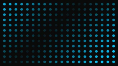 A grid of glowing blue circular lights fading into a deep black background Stock Footage 339617383