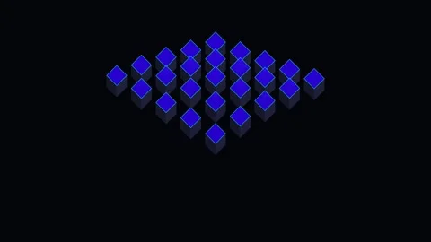 A grid of glowing blue cubes arranged in a diamond pattern on black backgroun Stock Footage 338310208