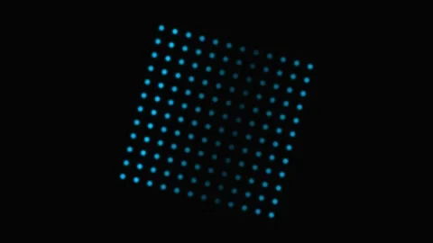 A grid of glowing blue dots arranged in a square pattern on black background Stock Footage 339615087