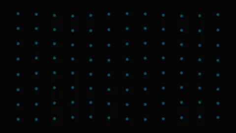 A grid of glowing blue dots arranged in uniform rows against black backdrop Stock Footage 339618190