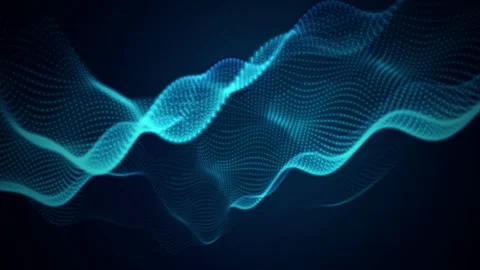 A grid of glowing blue light particles forms a seamless looping wave Stock Footage 340957047