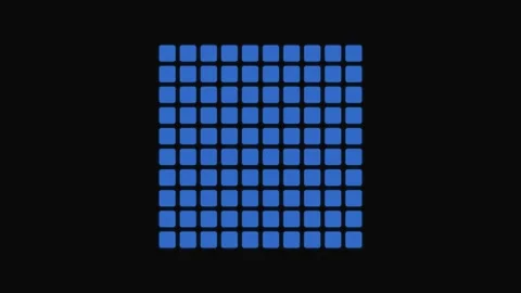 A grid of glowing blue rounded squares set against a deep black background Stock Footage 339616090