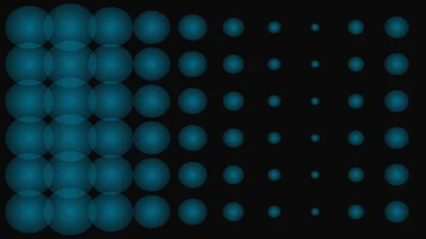 A grid of glowing blue spheres varying in size against a deep black backgroun Stock Footage 339617723