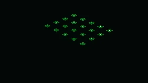 A grid of glowing green diamond shapes arranged in a dark abstract pattern Video stock 338310087