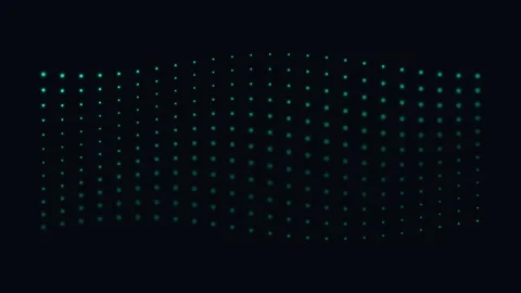A grid of glowing teal dots organized in a rectangular pattern on black Stock Footage 338310366