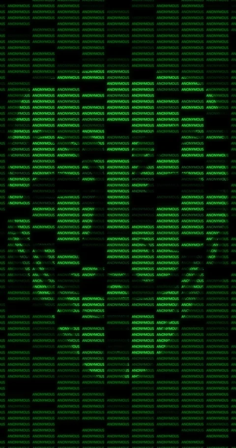 Grid of green word ANONYMOUS with the symbol at background. Loop. 4K Vertical Video stock 314492016