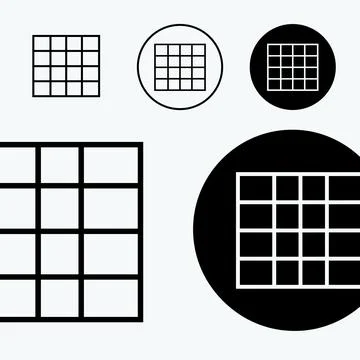Grid icons set, simple black and white line art representations of tables a.. Stock Illustration