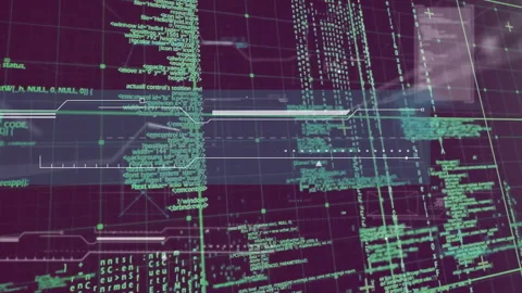 Grid intensifying activating HUD, bars extending, code scrolling, lines pulsing, Stock Footage 311884410
