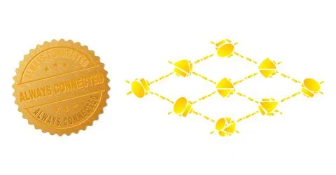 Grid Layer Nodes Icon Mosaic of Gold Particles and Metallic Always Connected Stock Illustration