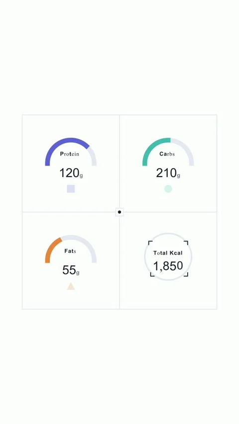 Grid layout dashboard showing macro nutrient gauges Stock Footage 328085507