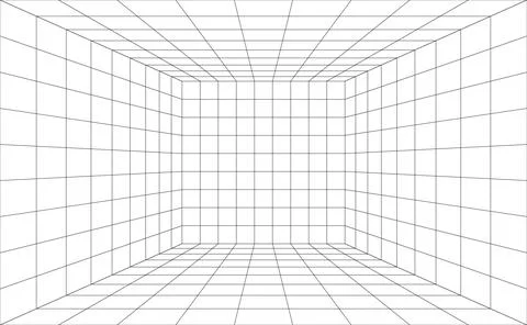 Grid lines empty room 3d wireframe futuristic background Stock Illustration