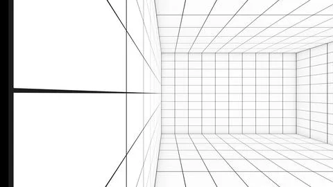 A grid of lines in an empty, white room serves as a visual cue. ,a space wi.. Stock Photos
