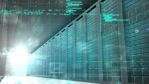 Grid lines initiating envelope icons and drifting code, showing email flow in Stock Footage 319682680